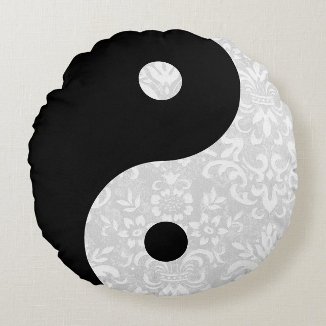Coussins Ronds Dentelle de Faux noir et blanc Yin Yang (Devant)
