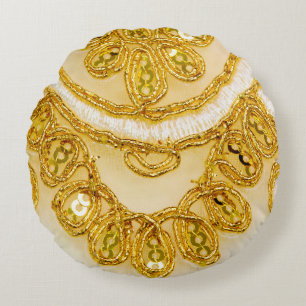 Coussins Ronds Dentelle jaune doré rayé. texture Arrière - pla