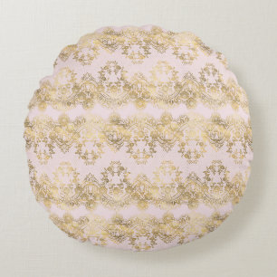 Coussins Ronds Dentelle rose et or