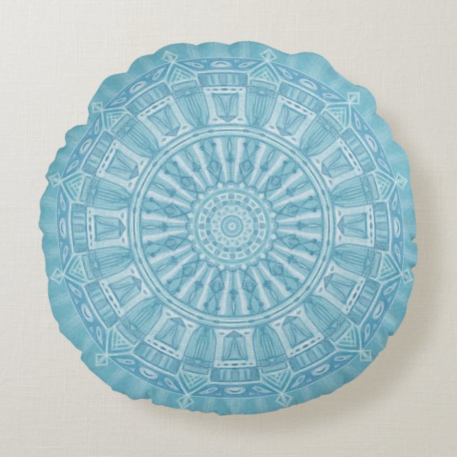 Coussins Ronds Design boho bleu et turquoise moderne (Devant)
