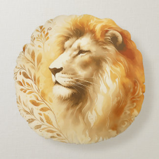 Coussins Ronds Design d'aquarelle de Lion Majestic