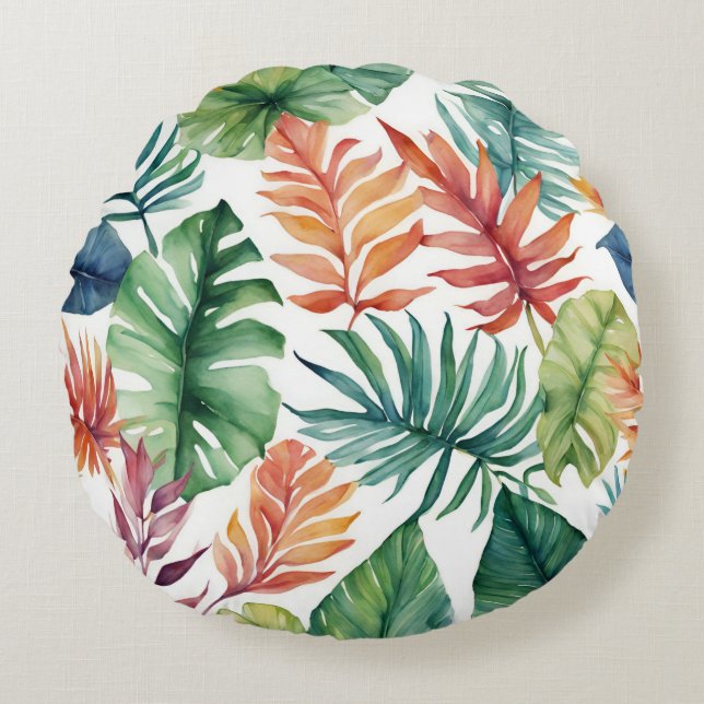 Coussins Ronds Design d'aquarelle Feuille tropicale (Devant)