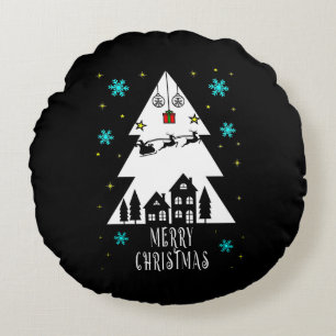 Coussins Ronds Design d'arbre de Noël avec traîneau noir
