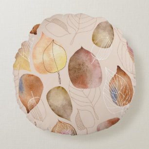 Coussins Ronds Design d'automne de feuille d'aquarelle graphique