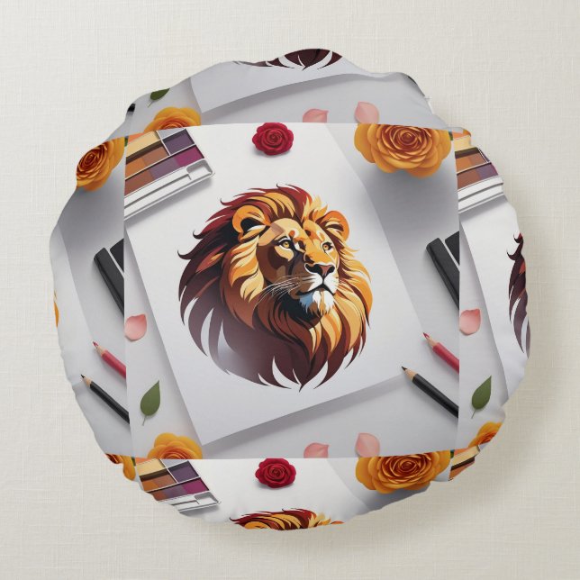 Coussins Ronds Design de visage de lion romantique (Dos)