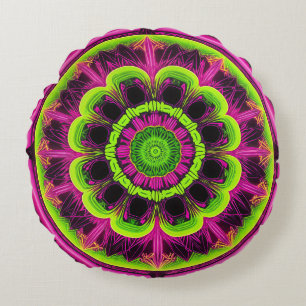 Coussins Ronds Design Kaleidoscope Rose Neon Et Vert