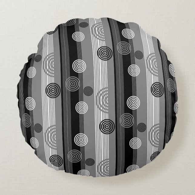 Coussins Ronds Design moderne en Noir et Blanc (Devant)