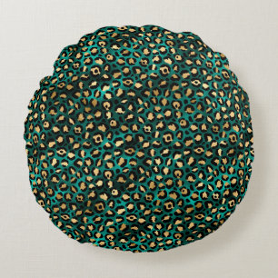 Coussins Ronds Design turquoise et Gold Leopard Series 3