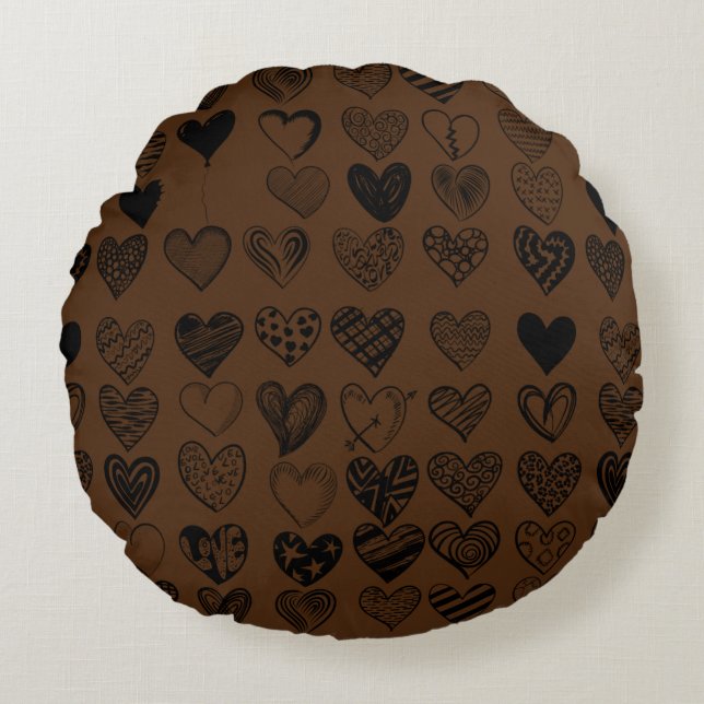 Coussins Ronds Dessin adorable de Black Heart Scribble (Devant)