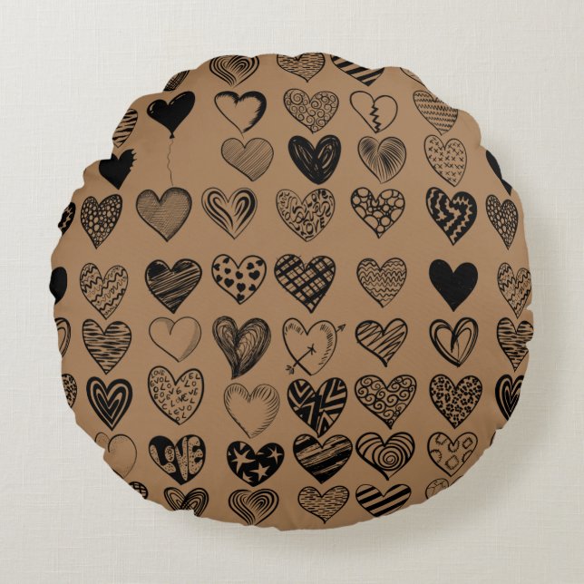 Coussins Ronds Dessin adorable de Black Heart Scribble (Devant)