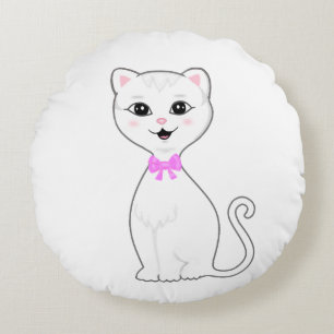 Coussins Ronds Dessin animé de chat blanc intelligent mignon