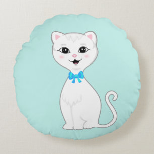 Coussins Ronds Dessin animé de chat blanc intelligent mignon