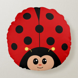 Coussins Ronds Dessin animé de coccinelle heureuse mignonne 