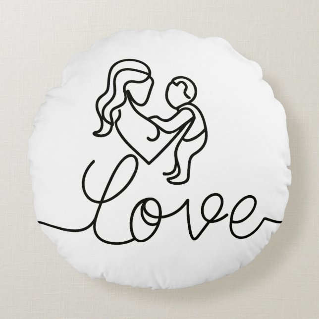 Coussins Ronds dessin continu du texte "amour" (Devant)