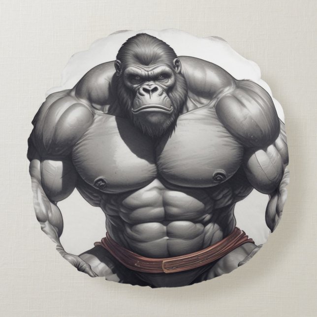 Coussins Ronds Dessin d'art pop de Gorilla Bodybuilder (Devant)