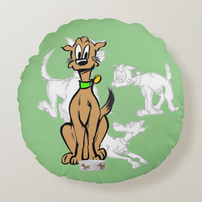 Coussins Ronds Dessin de chien assis Dessin de croquis Enfants Co (Devant)