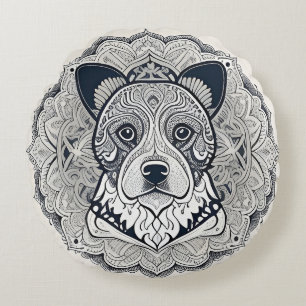 Coussins Ronds Dessin de chien en lignes détaillées