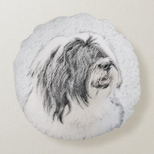 Coussins Ronds Dessin de collie à oreilles - Joli art original de