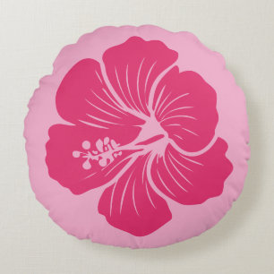 Coussins Ronds Dessin de contour de fleur d'Hibiscus rose vif