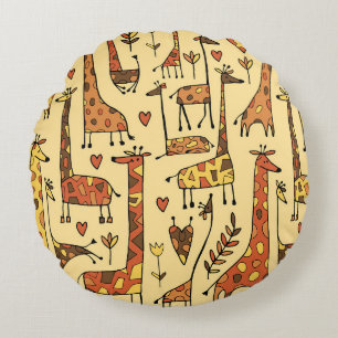 Coussins Ronds Dessin De Giraffe, Amusant Design Sans Fil.