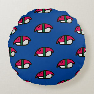 Coussins Ronds Dessin Kawaii Sushi, Riz de Poisson et Algues
