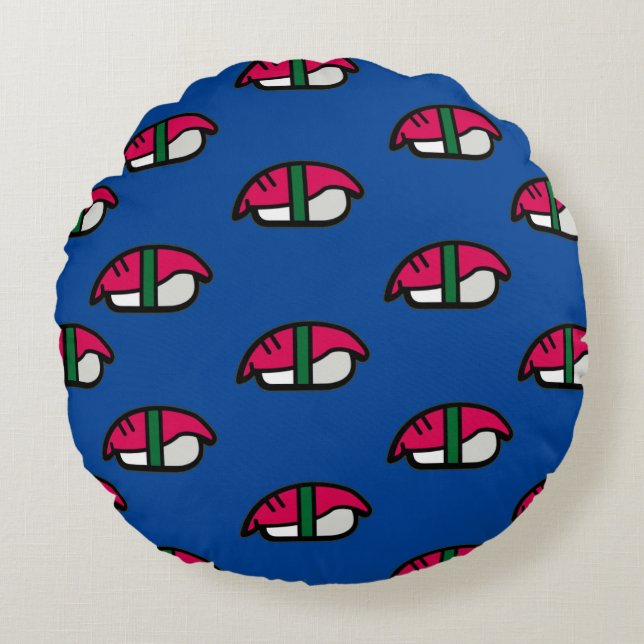 Coussins Ronds Dessin Kawaii Sushi, Riz de Poisson et Algues (Devant)