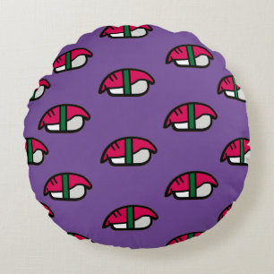 Coussins Ronds Dessin Kawaii Sushi, Riz de Poisson et Algues