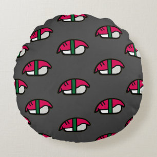 Coussins Ronds Dessin Kawaii Sushi, Riz de Poisson et Algues