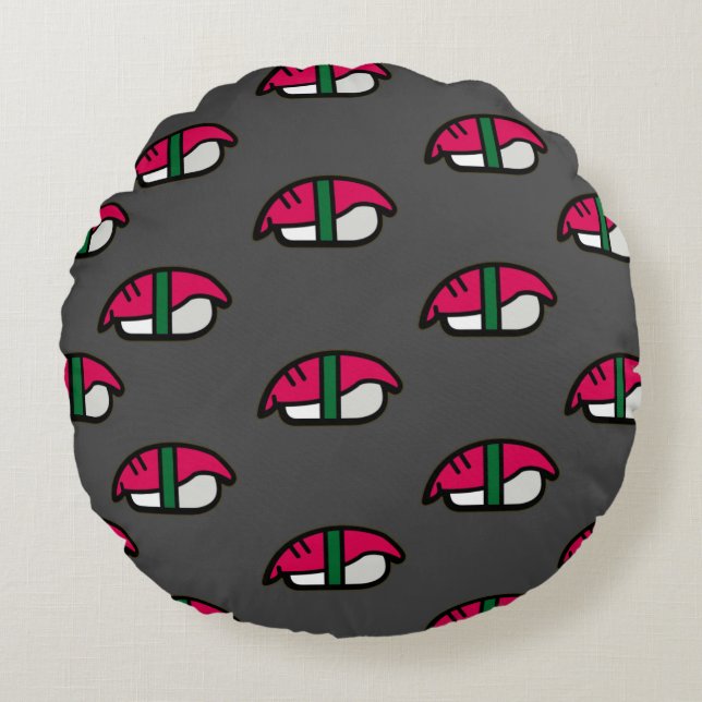 Coussins Ronds Dessin Kawaii Sushi, Riz de Poisson et Algues (Devant)