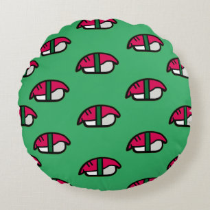 Coussins Ronds Dessin Kawaii Sushi, Riz de Poisson et Algues