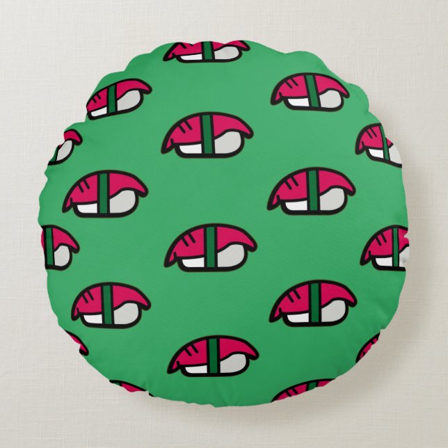 Coussins Ronds Dessin Kawaii Sushi, Riz de Poisson et Algues (Devant)