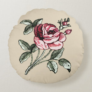 Coussins Ronds Dessin vintage romantique chic minable de rose