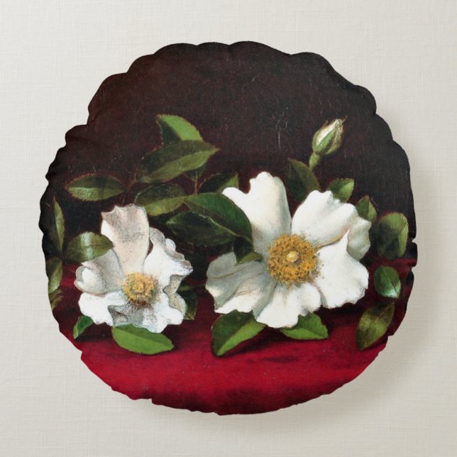 Coussins Ronds Deux Roses cherokees sur Red Velvet (Devant)