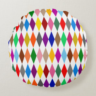 Coussins Ronds Diamants Harlequin Colorés Design Blanc