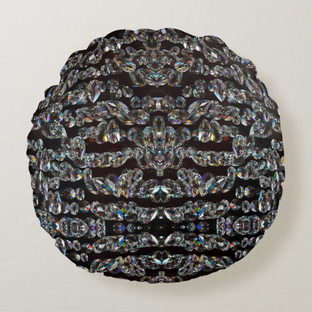 Coussins Ronds Diamond brillant motif élégant argent et noir (Devant)