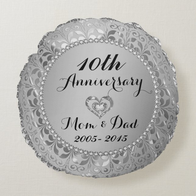 Coussins Ronds Diamonds et Silver 10th Wedding Anniversary (Devant)
