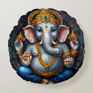 Coussins Ronds Dieu Eléphant Bleu mignon Ganesh