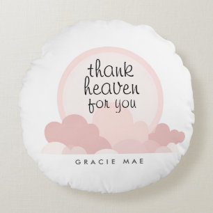 Coussins Ronds Dieu merci pour vous   Nuages rose et neutre