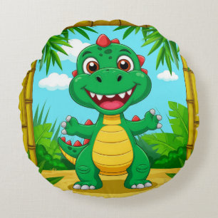 Coussins Ronds Dinosaur de dessin animé joyeux dans un cadre en b