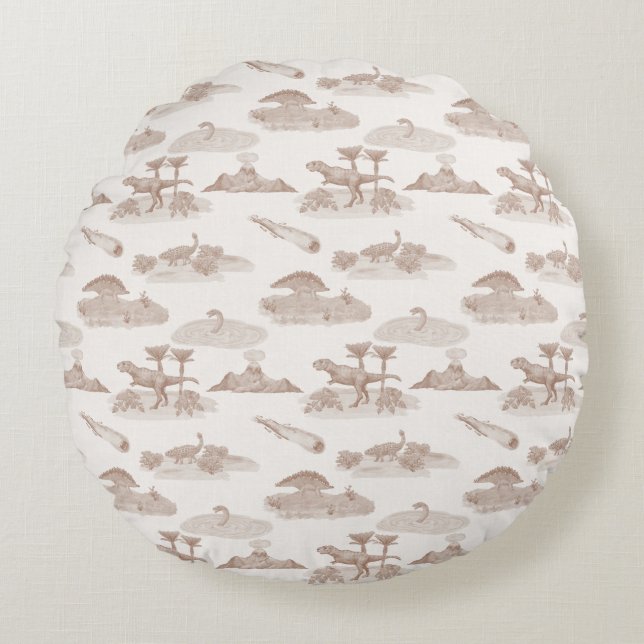 Coussins Ronds Dinosaur Toile Round Pillow (Tan) (Devant)