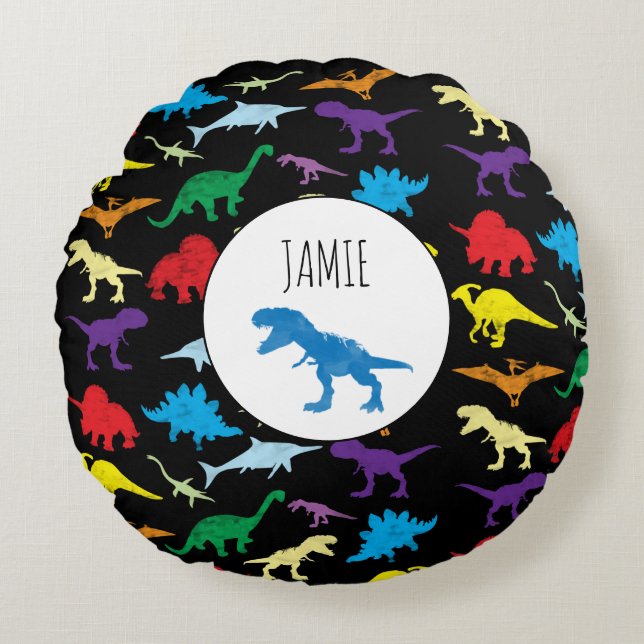 Coussins Ronds Dinosaures colorés Aquarelle Enfants Motif (Devant)