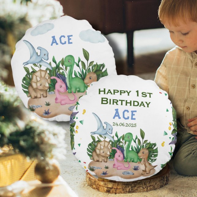 Coussins Ronds Dinosaures de la végétation rustique Wild Un Anniv (Créateur téléchargé)