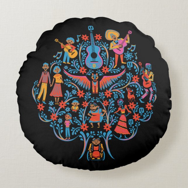 Coussins Ronds Disney Pixar Coco| Arborescence de caractères colo (Devant)