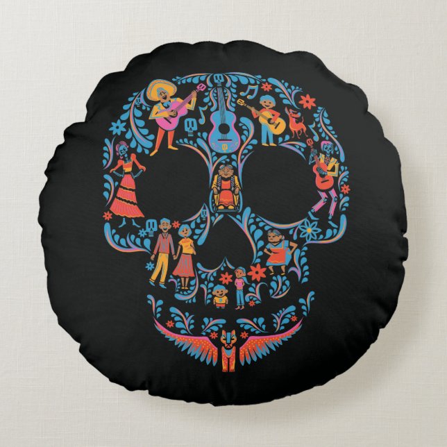 Coussins Ronds Disney Pixar Coco| Crâne à sucre coloré (Devant)
