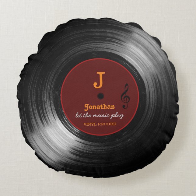 Coussins Ronds disque vinyle nommé (Devant)