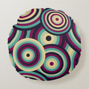 Coussins Ronds Disques bleu-violet rétro, motif abstrait.