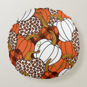 Coussins Ronds  Divers citrouilles. Leopard, orange, blanc et buf
