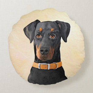 Coussins Ronds Doberman Pinscher Peinture non découpée Art origin