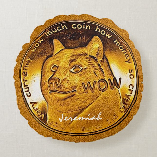 Coussins Ronds Dogecoin d'or drôle (Devant)