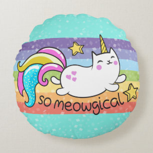 Coussins Ronds Donc Meowgical Cute Unicorn kitty parties scintill